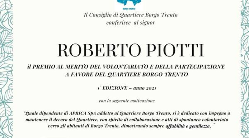 Seconda edizione Premio Borgo Trento al merito per partecipazione e volontariato