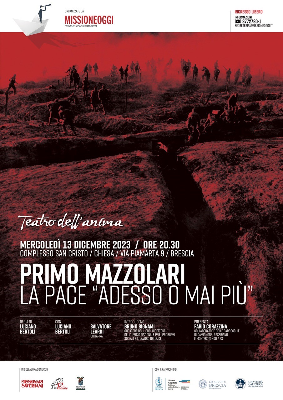 "Primo Mazzolari / La pace adesso o mai più", mercoledì sera a teatro con Luciano Bertoli e Salvatore Leardi